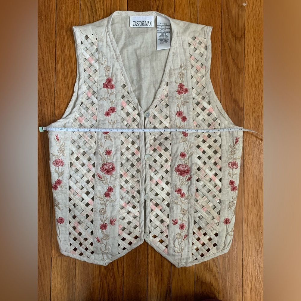 Vintage linen beaded embroidered vest - Picture 7 of 9